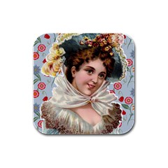 Victorian Lady Blue Floral Rubber Square Coaster (4 Pack)  by snowwhitegirl