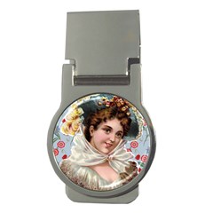 Victorian Lady Blue Floral Money Clips (round)  by snowwhitegirl