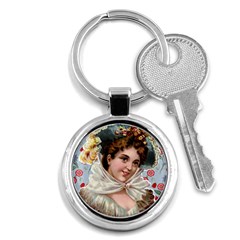 Victorian Lady Blue Floral Key Chains (round)  by snowwhitegirl