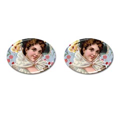 Victorian Lady Blue Floral Cufflinks (oval) by snowwhitegirl