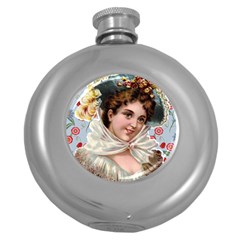 Victorian Lady Blue Floral Round Hip Flask (5 Oz) by snowwhitegirl