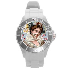 Victorian Lady Blue Floral Round Plastic Sport Watch (l) by snowwhitegirl