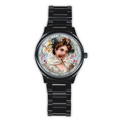 Victorian Lady Blue Floral Stainless Steel Round Watch by snowwhitegirl