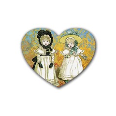 Little Victorian Girls Rubber Coaster (heart)  by snowwhitegirl