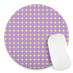 Pastel Mod Purple Yellow Circles Round Mousepads by BrightVibesDesign