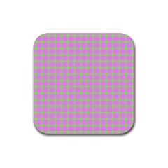 Pastel Mod Pink Green Circles Rubber Coaster (square)  by BrightVibesDesign