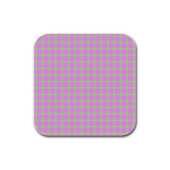 Pastel Mod Pink Green Circles Rubber Square Coaster (4 Pack)  by BrightVibesDesign