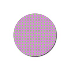 Pastel Mod Pink Green Circles Rubber Round Coaster (4 Pack)  by BrightVibesDesign