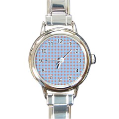 Pastel Mod Blue Orange Circles Round Italian Charm Watch by BrightVibesDesign