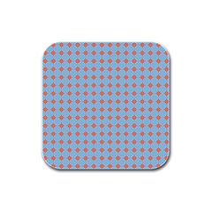 Pastel Mod Blue Orange Circles Rubber Square Coaster (4 Pack)  by BrightVibesDesign