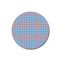 Pastel Mod Blue Orange Circles Rubber Round Coaster (4 Pack)  by BrightVibesDesign