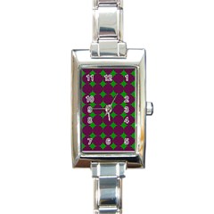 Bright Mod Pink Green Circle Pattern Rectangle Italian Charm Watch by BrightVibesDesign