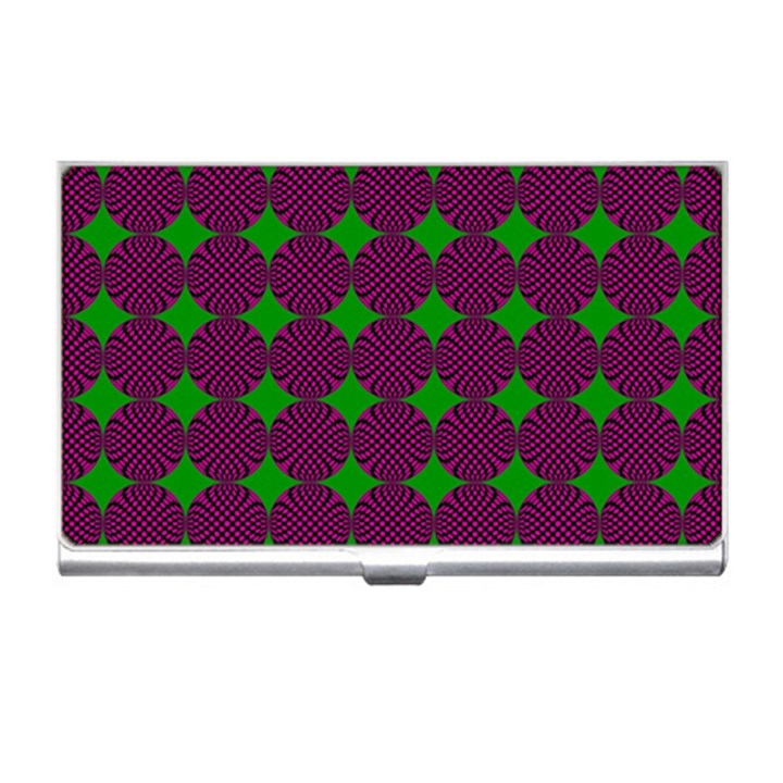 Bright Mod Pink Green Circle Pattern Business Card Holder