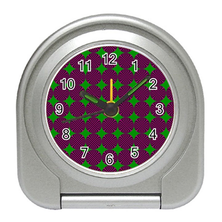 Bright Mod Pink Green Circle Pattern Travel Alarm Clock