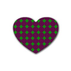 Bright Mod Pink Green Circle Pattern Rubber Coaster (heart)  by BrightVibesDesign