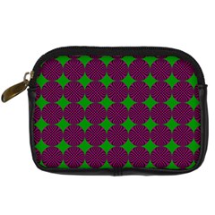 Bright Mod Pink Green Circle Pattern Digital Camera Leather Case by BrightVibesDesign