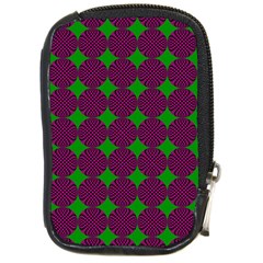 Bright Mod Pink Green Circle Pattern Compact Camera Leather Case by BrightVibesDesign