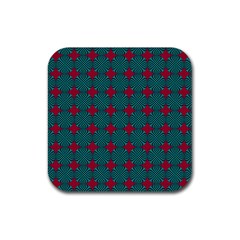 Mod Teal Red Circles Pattern Rubber Coaster (square)  by BrightVibesDesign