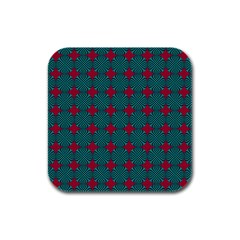 Mod Teal Red Circles Pattern Rubber Square Coaster (4 Pack)  by BrightVibesDesign