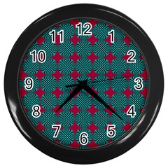 Mod Teal Red Circles Pattern Wall Clock (black) by BrightVibesDesign