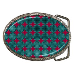 Mod Teal Red Circles Pattern Belt Buckles by BrightVibesDesign