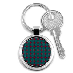 Mod Teal Red Circles Pattern Key Chains (round)  by BrightVibesDesign