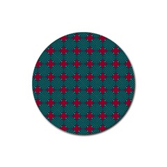 Mod Teal Red Circles Pattern Rubber Round Coaster (4 Pack)  by BrightVibesDesign