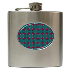 Mod Teal Red Circles Pattern Hip Flask (6 Oz) by BrightVibesDesign