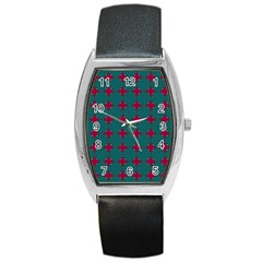 Mod Teal Red Circles Pattern Barrel Style Metal Watch by BrightVibesDesign