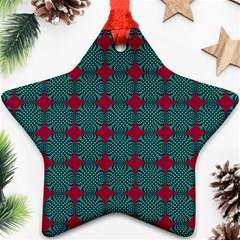 Mod Teal Red Circles Pattern Star Ornament (two Sides) by BrightVibesDesign