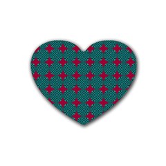 Mod Teal Red Circles Pattern Heart Coaster (4 Pack)  by BrightVibesDesign