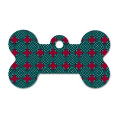 Mod Teal Red Circles Pattern Dog Tag Bone (one Side) by BrightVibesDesign