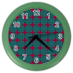 Mod Teal Red Circles Pattern Color Wall Clock by BrightVibesDesign