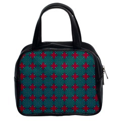 Mod Teal Red Circles Pattern Classic Handbag (two Sides) by BrightVibesDesign