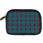 Mod Teal Red Circles Pattern Digital Camera Leather Case Front