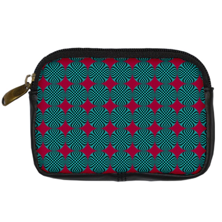 Mod Teal Red Circles Pattern Digital Camera Leather Case