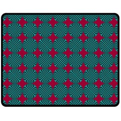 Mod Teal Red Circles Pattern Fleece Blanket (medium)  by BrightVibesDesign