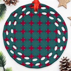 Mod Teal Red Circles Pattern Ornament (round Filigree)