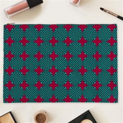 Mod Teal Red Circles Pattern Cosmetic Bag (xxl) by BrightVibesDesign