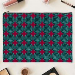 Mod Teal Red Circles Pattern Cosmetic Bag (xxxl) by BrightVibesDesign