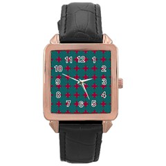 Mod Teal Red Circles Pattern Rose Gold Leather Watch  by BrightVibesDesign