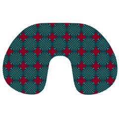 Mod Teal Red Circles Pattern Travel Neck Pillows by BrightVibesDesign