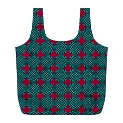 Mod Teal Red Circles Pattern Full Print Recycle Bag (l) by BrightVibesDesign