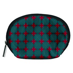 Mod Teal Red Circles Pattern Accessory Pouch (medium) by BrightVibesDesign