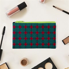 Mod Teal Red Circles Pattern Cosmetic Bag (xs) by BrightVibesDesign