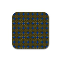 Mod Yellow Blue Circles Pattern Rubber Square Coaster (4 Pack)  by BrightVibesDesign