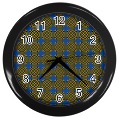 Mod Yellow Blue Circles Pattern Wall Clock (black) by BrightVibesDesign