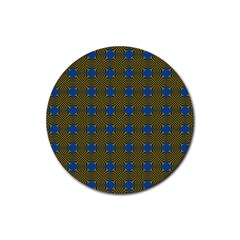 Mod Yellow Blue Circles Pattern Rubber Round Coaster (4 Pack)  by BrightVibesDesign