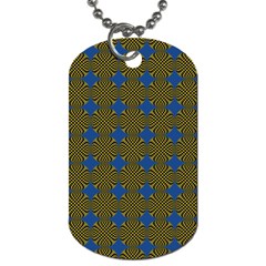 Mod Yellow Blue Circles Pattern Dog Tag (two Sides) by BrightVibesDesign