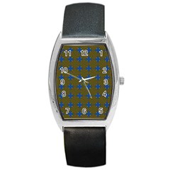 Mod Yellow Blue Circles Pattern Barrel Style Metal Watch by BrightVibesDesign